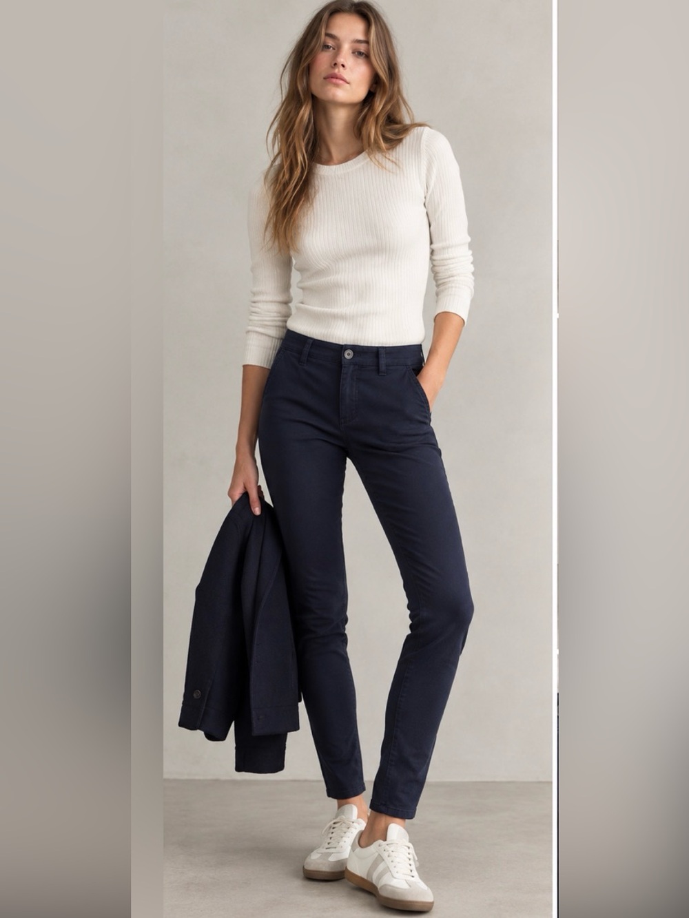 American Eagle High Rise Skinny Navy Chino Pants Cotton Stretch Size 8 Long